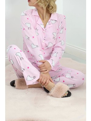 Kazax Önü Düğmeli Pijama Takımı Tozpembe - 150.1287.