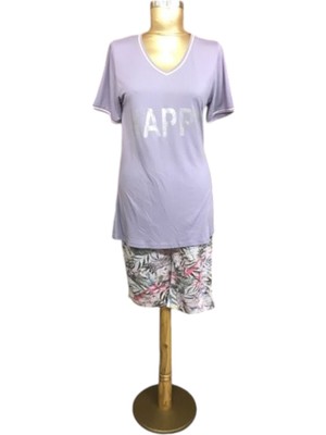 Nena NENA-26127-Kadın Kısa Kollu Kapri Pijama Takımı-Lila