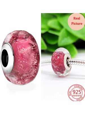 Poseidons Jewellery 925 Ayar Pembe Murano Cam Charm