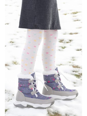 Kiko Kids Kız Çocuk Kar Botu Bağcıklı Füme - Fuşya Suni Deri Malzemeden Üretilmiştir