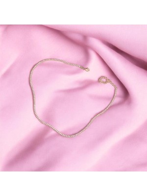 Swen Collection 925 Ayar Gümüş Gold Renk Pembe Taşlı Su Yolu Choker Kolye