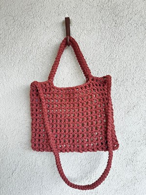 El Örgüsü File Kroşe Çanta Kiremit Rengi /Crochet Bag