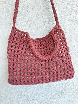 El Örgüsü File Kroşe Çanta Kiremit Rengi /Crochet Bag