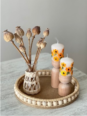 Tekno Trust Hasır El Yapımı Ahşap Boncuklu Dekoratif Tepsi 26  cm