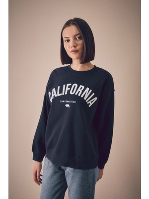 California Baskılı Bisiklet Yaka Sweatshirt