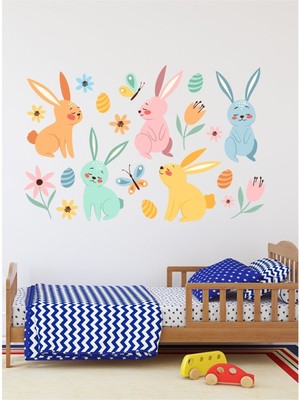 Mediterian Çocuk odası renkli duvar sticker seti, hayvan ve doğa temalı, 5+ parça