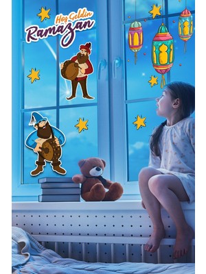 Mediterian Renkli Ramazan Ayı Temalı Cam Duvar Süsü 100x50 Hoşgeldin Ramazan Sticker