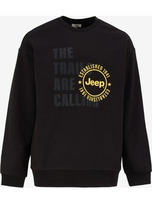 Jeep Bisiklet Yaka Baskılı Siyah Erkek Sweatshırt C4WM-SWT4202