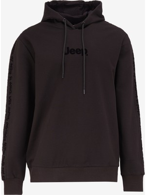 Jeep Kapüşon Yaka Baskılı Siyah Erkek Sweatshırt J4WM-SWT7314