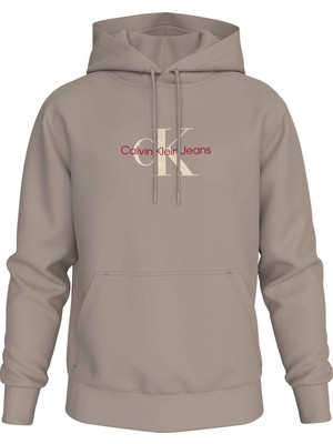 Calvin Klein Jeans Kapüşon Yaka Açık Kahve Erkek Sweatshırt J30J326875PCF Dıstressed Monologo