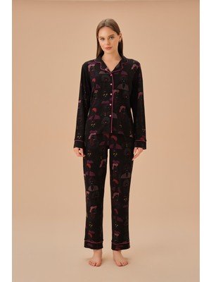 Suwen Neon Line Gömlek Yaka Pijama Takımı