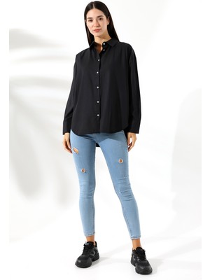 Oversize Siyah Kadın Gömlek