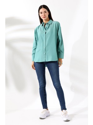 Union And Joy Oversize Çam Yeşili Kadın Gömlek