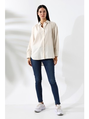 Union And Joy Oversize Ekru Kadın Gömlek