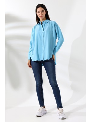 Union And Joy Oversize Gök Mavisi Kadın Gömlek