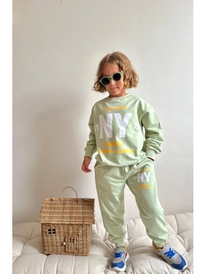 Jolly Kids Erkek Çocuk Mint Yazı Baskılı Sweatshirt Takım