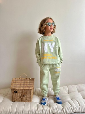 Jolly Kids Erkek Çocuk Mint Yazı Baskılı Sweatshirt Takım