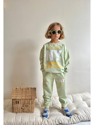 Jolly Kids Erkek Çocuk Mint Yazı Baskılı Sweatshirt Takım