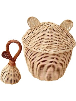 Hakici Dekoratif Rattan 2'li Bambu Kulaklı Sepet / Rattan Bambu Çıngırak