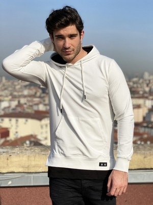 Michel Erkek Beyaz Kapşonlu Sweatshirt