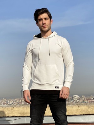 Michel Erkek Beyaz Kapşonlu Sweatshirt