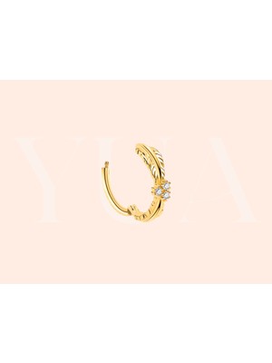 Yua Jewelry Minimal Yaprak Desenli Pırlantalı 14 Ayar Altın Kıkırdak/tragus Halka Piercing Küpe