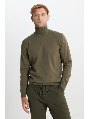 Altınyıldız Classıcs Pamuklu Standart Fit Normal Kesim Tam Balıkçı Yaka Basic Triko Haki Kazak