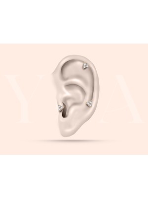 Yua Jewelry Üç Pırlanta Taşlı Trio Sade 14 Ayar Altın Kıkırdak/tragus/helix Piercing