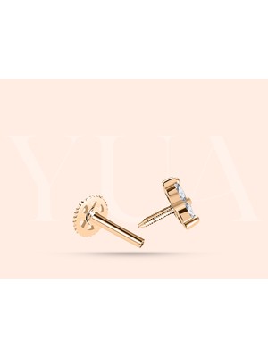 Yua Jewelry Üç Pırlanta Taşlı Trio Sade 14 Ayar Altın Kıkırdak/tragus/helix Piercing