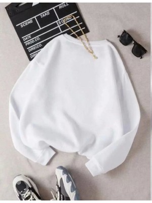 Unisex Üç Iplik Biskilet Yaka Sweatshirt - Beyaz