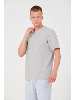 Unisex Düz Biskilet Yaka Oversize T-Shirt - Gri