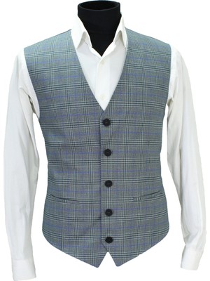 Mentor Regalo Erkek Yelek Kolsuz V Yaka Yeşil Ekose Desenli Kumaş 2024 Sezonsuz