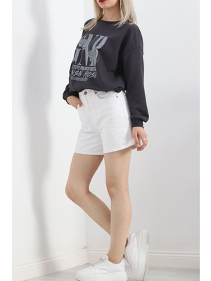 Civetta Baskılı Iki Iplik Oversize Sweat Füme - 21648.200.