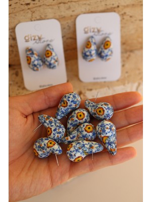 Gizy Store Çini  Desen Polimer Kil El Yapımı Damla Bottega Küpe Kadın