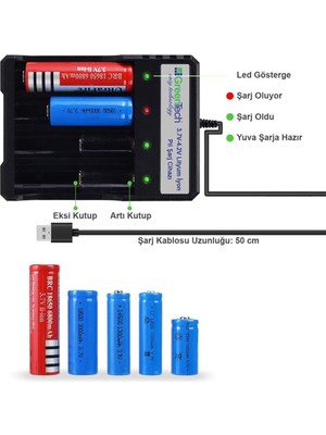 Greentech 3.7 – 4.2 Lityum Iyon Pil Şarj Cihazı (Dört Yuvalı) / GT-BC05