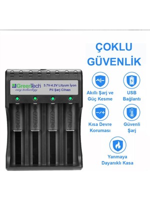 Greentech 3.7 – 4.2 Lityum Iyon Pil Şarj Cihazı (Dört Yuvalı) / GT-BC05