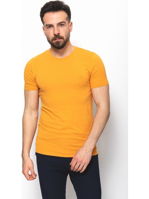 MCR Düz Hardal Rengi Super Slim Fit Bisiklet Yaka Basic Erkek T-Shirt