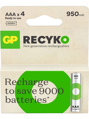 GP Aaa 950 Mah 1000 Series 4'lü Recyko Şarjlı Pil 4'lü