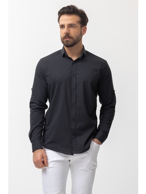 Kırcıllı Siyah Renk Slim Fit Erkek Gömlek