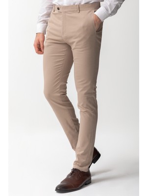 Duz Bej Rengi Super Slim Fit Erkek Pantolon
