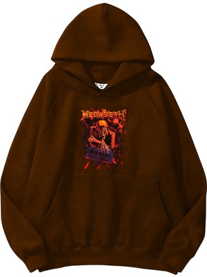 Megadeath Baskılı Oversize Kahverengi Renk 3 Iplik Sweatshirt