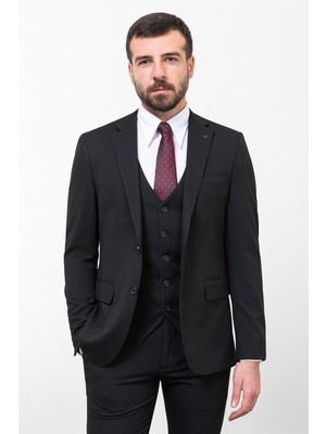 MCR Düz Siyah Renk Slim Fit Mono Yaka Klasik Erkek Takım Elbise