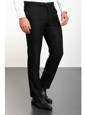 MCR Düz Siyah Slim Fit Kemer Detaylı Erkek Pantolon