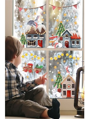 Mediterian Çocuk odası renkli tavşan temalı cam ve kapı sticker seti, 1 parça