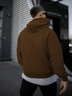 Speltura Baskılı Oversize Kahverengi Renk 3 Iplik Sweatshirt