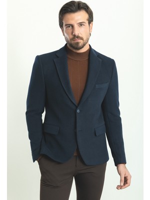 Çizgili Slim Fit Mono Yaka Yün Erkek Ceket