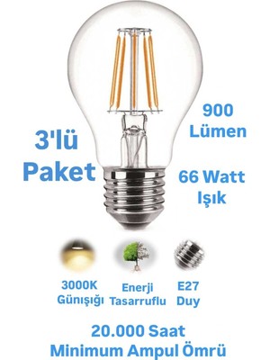 Horoz 8W Rustik LED Ampul Günışığı E27 Duylu Dekoratif Ampul Flamanlı 900 Lümen