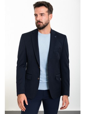 MCR Düz Lacivert Slim Fit Mono Yaka Erkek Ceket