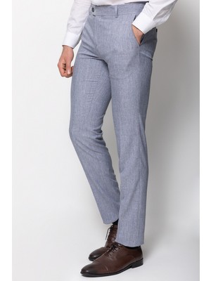 Desenli Lacivert Renk Super Slim Fit Keten Erkek Pantolon