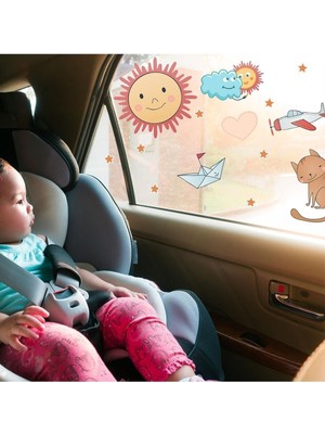 Mediterian Renkli ve sevimli araba camı stickerleri, çocuk odası için eğlenceli dekorasyon.
